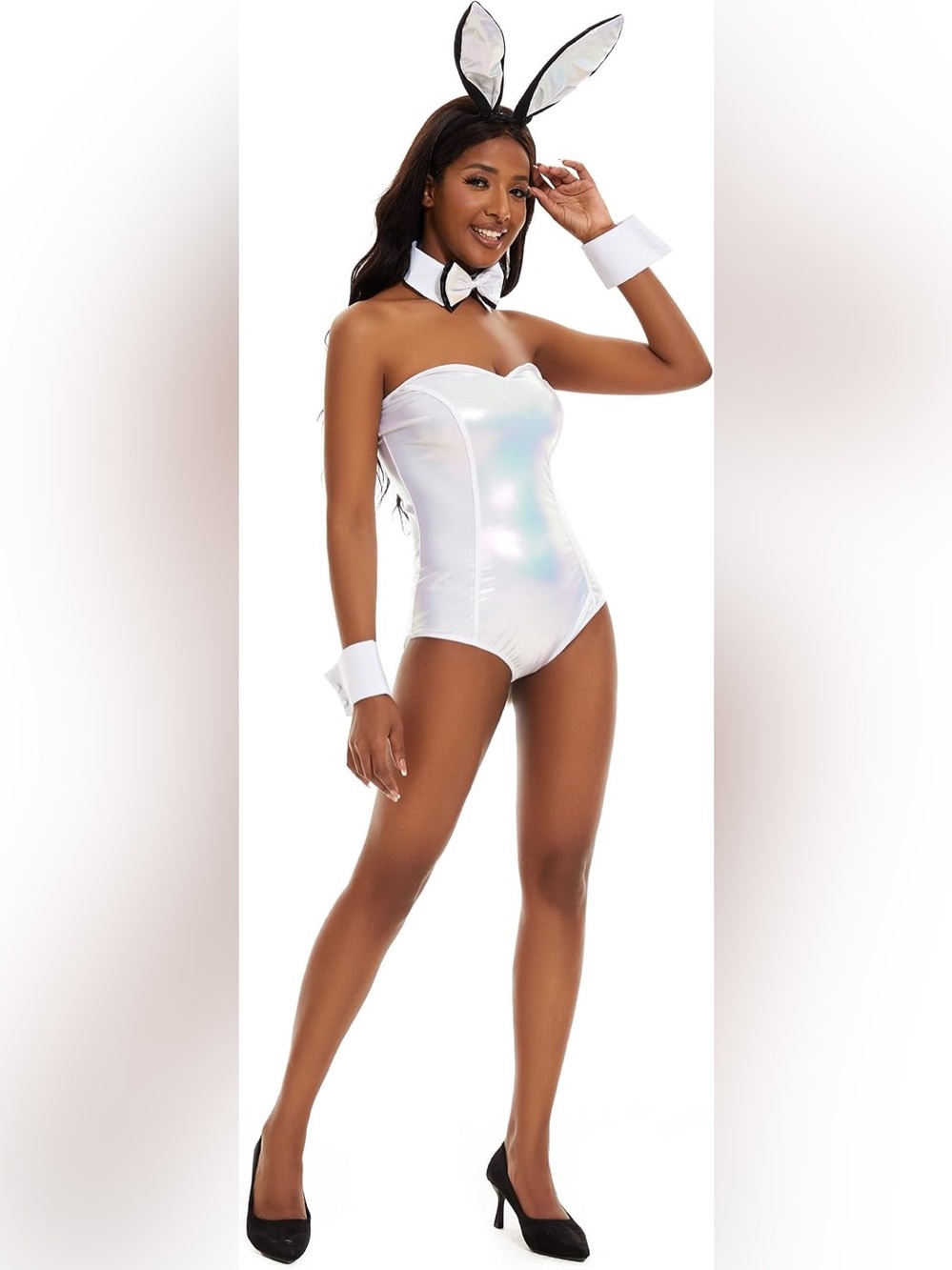NWT Sexy Bunny Bodysuit Costume - White/Silver/Iridescent
